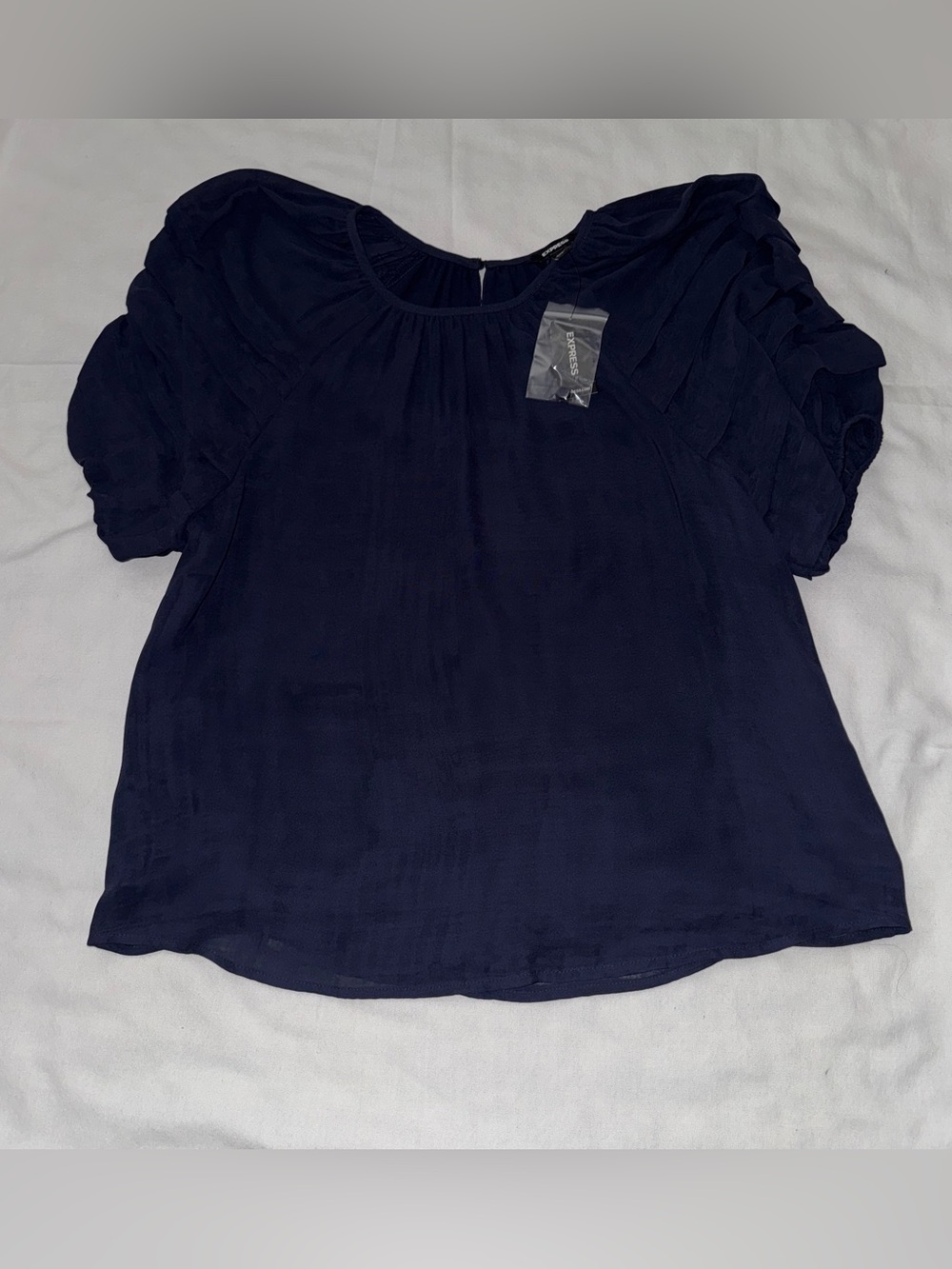 Express Navy Puff-Sleeve Blouse